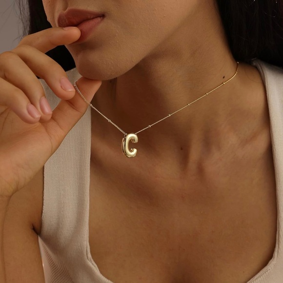 NWT Bubble Initial Letter Necklace 14k Gold Plated, Gold or Silver - Picture 1 of 6
